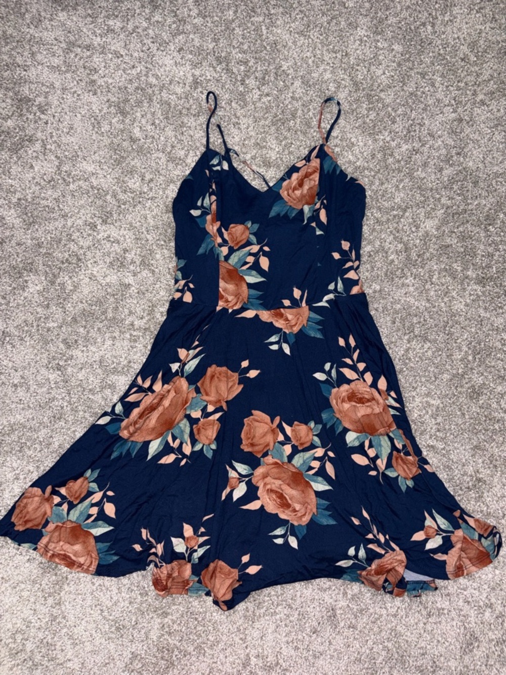 Navy Floral Spaghetti-Strap Sundress